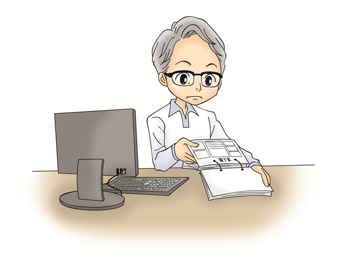 パソコンの前で作業をするイラストｑ